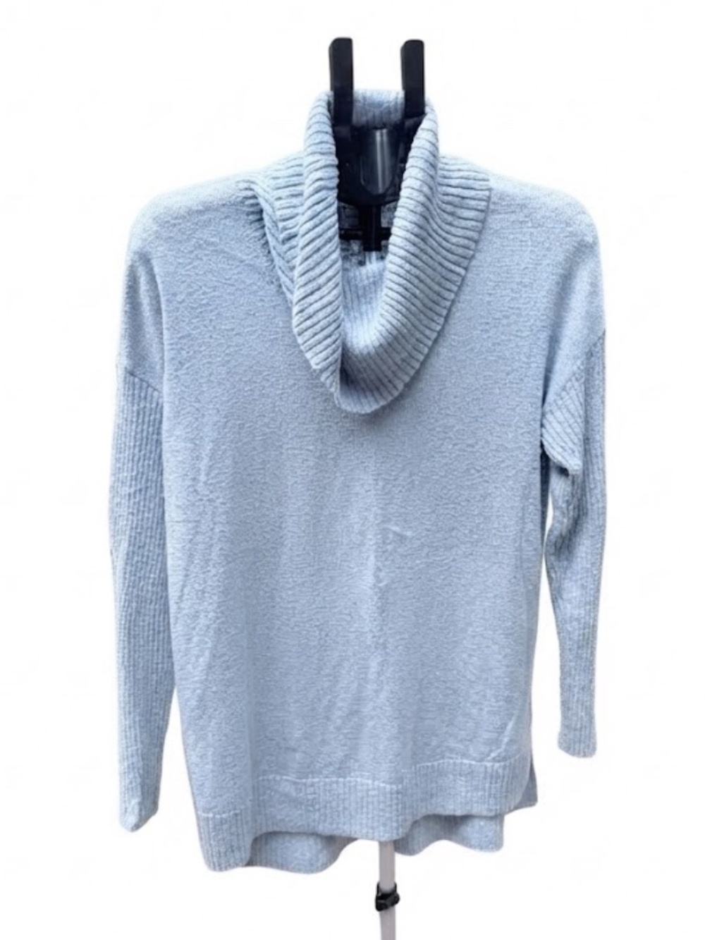 Wonderly Light Blue Cowl Neck Sweater Size L Cotton Blend Ribbed Knit Pullover